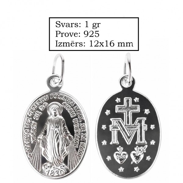 Sudraba medaljons Brīnumainā Dievmāte 1 gr
